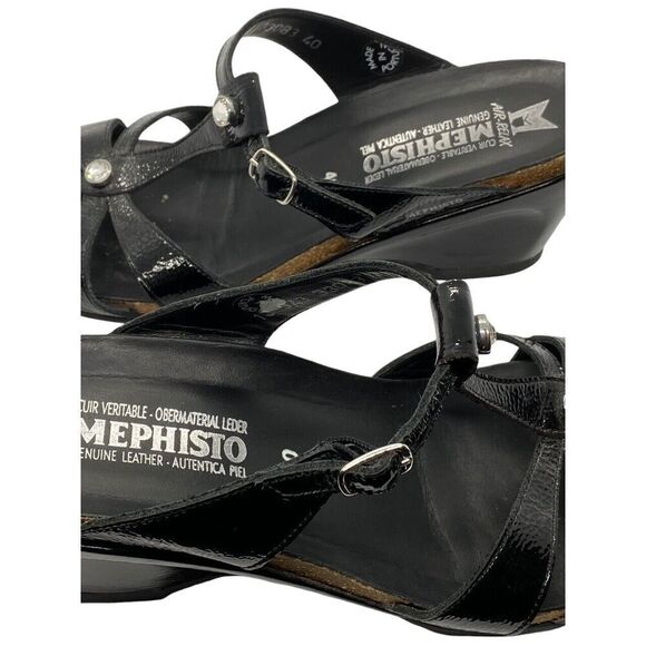 Mephisto Women's Nazli Sandals Black Patent Leather Crystals Wedge Size 10 / 40 - Picture 7 of 16